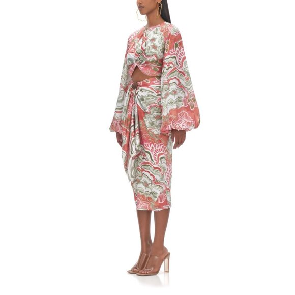 NWT Andrea Iyamah Behati Cropped Top & Wrap Midi Skirt Set Coral ‎ Size S - Picture 9 of 14